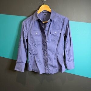 Theory Blue Button Down Shirt Classic Tailored Fit cotton blend size M